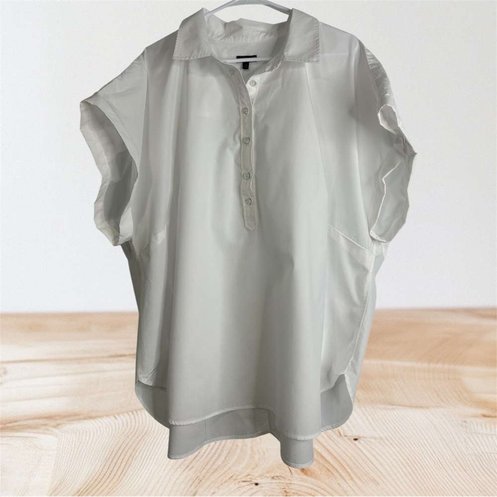 Talbots Poplin Tunic Shirt White 3X With Buttons On Back Short Sleeves - Picture 4 of 9